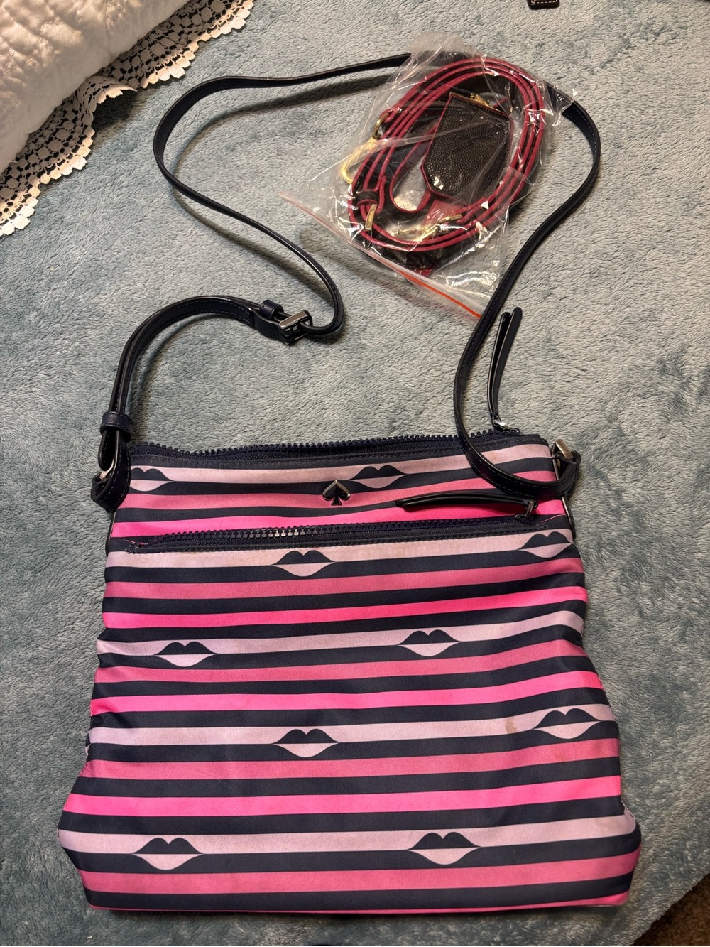 Kate Spade Striped Pink & Black Crossbody Shoulder Bag